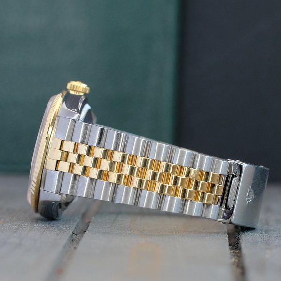 ROLEX MENS DATEJUST 16233 GOLD &STEEL BLACK DIAL FLUTED 36MM WATCH BOX & PAPERS - Picture 5 of 11